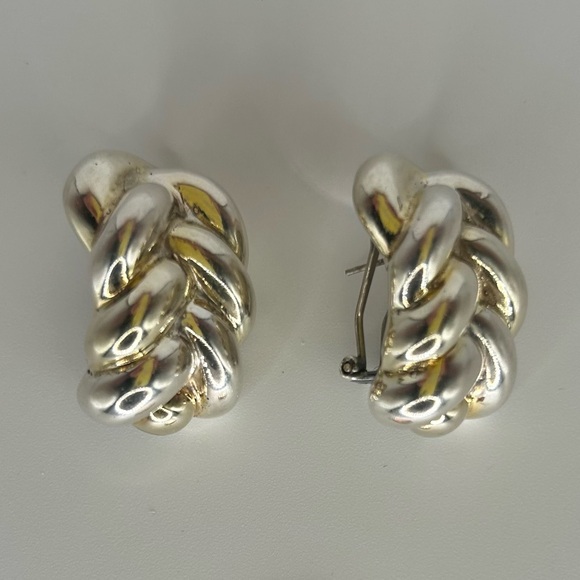 Vintage 925 Silver Braided Chunky Statement Design Clip Pierced Earrings - Picture 1 of 5